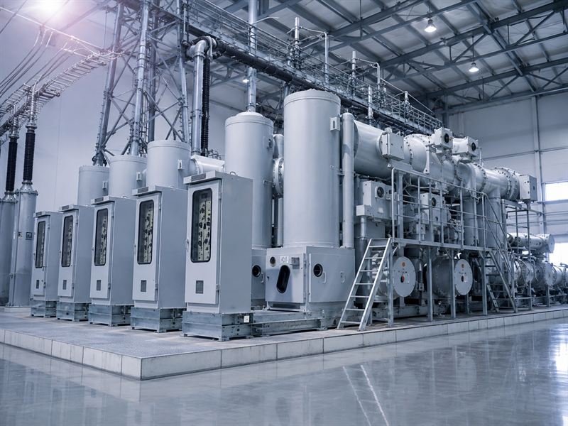 Gas-insulated switchgear busbar sections in a substation hall