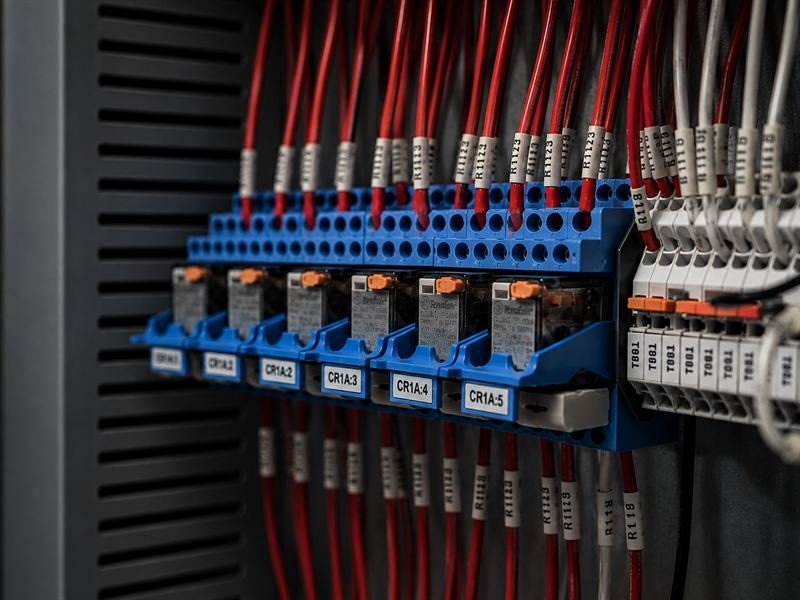 Numerical protection relays mounted in a substation control panel