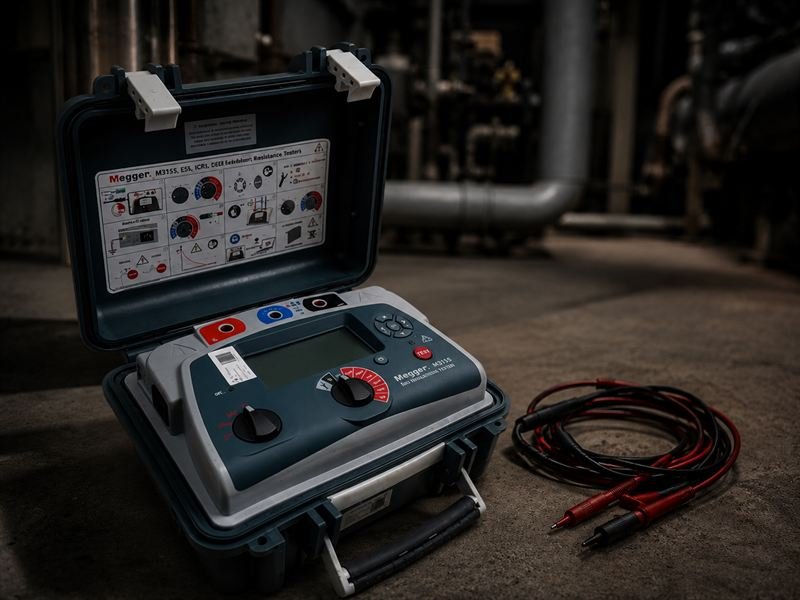 Engineer performing secondary injection testing on a switchgear panel
